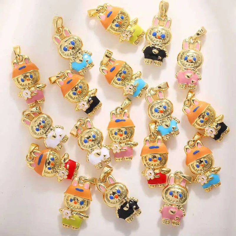 LABUBU Fashion Jewelry Charm Gold-Plated Brass Enamel Labubu Pendant Stainless Steel Women's Necklace Chain