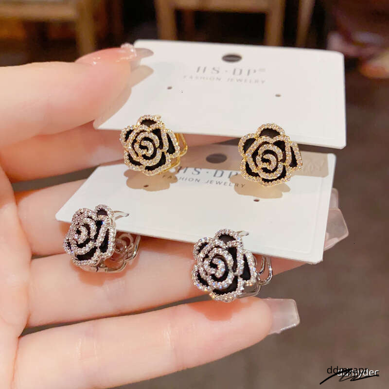 Niche Fashion Double-Sided Camellia Flower Ear Cuffs Internet Celebrity ddmydec Unique Design Exquisite Versatile Super Shiny Earrings ddmydec