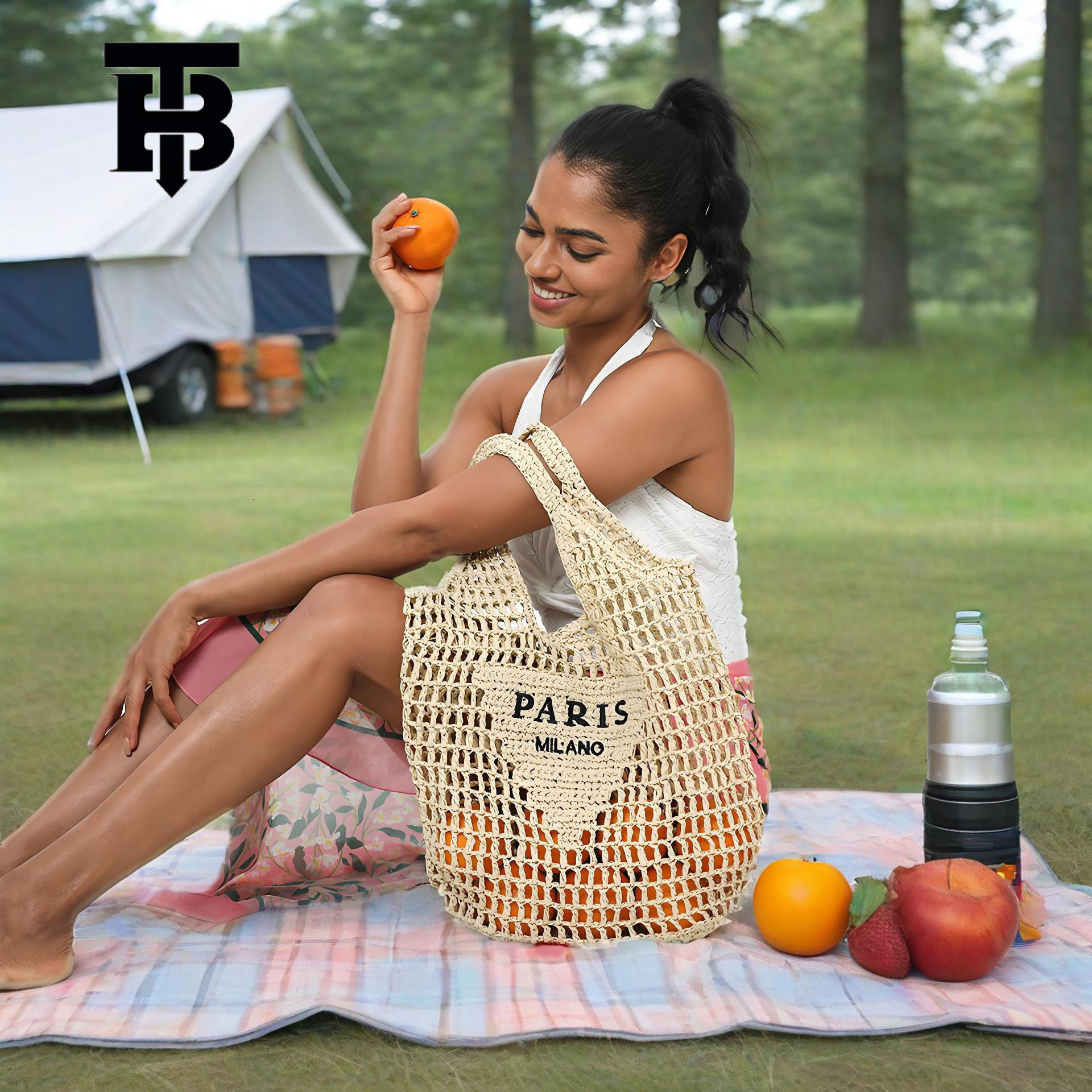 TB BHULAMTE Designer Bag TEMU Hot Selling Handwoven Women's Luxury Bag Handbag Letter Embroidery Woven Shoulder Bag Simple Fashion Handheld Straw