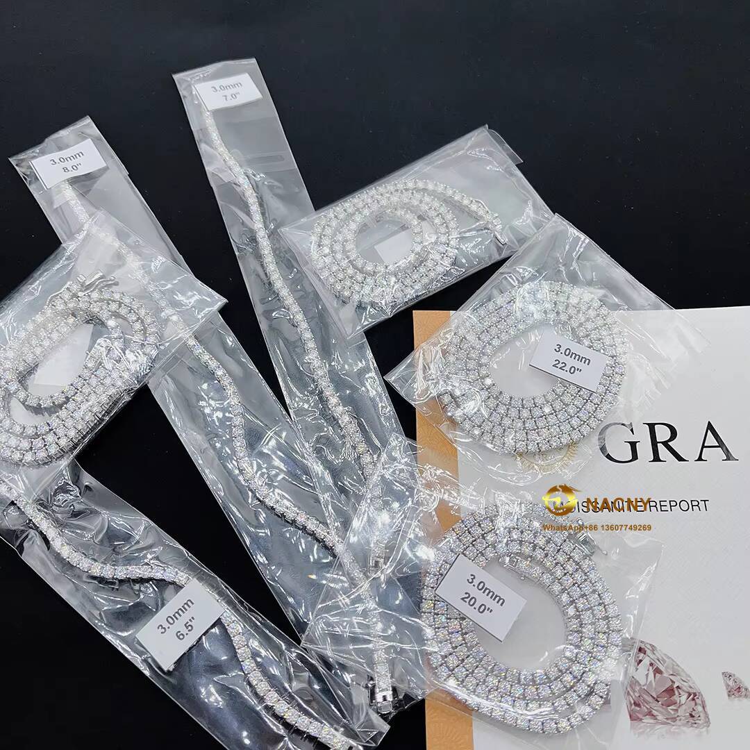 MoissaniteVVS 3MM Tennis Braceletnecklace Zuanfa Moissanite Hip Hop Jewelry Iced Out Moissanite Diamond 925 Tennis Chain