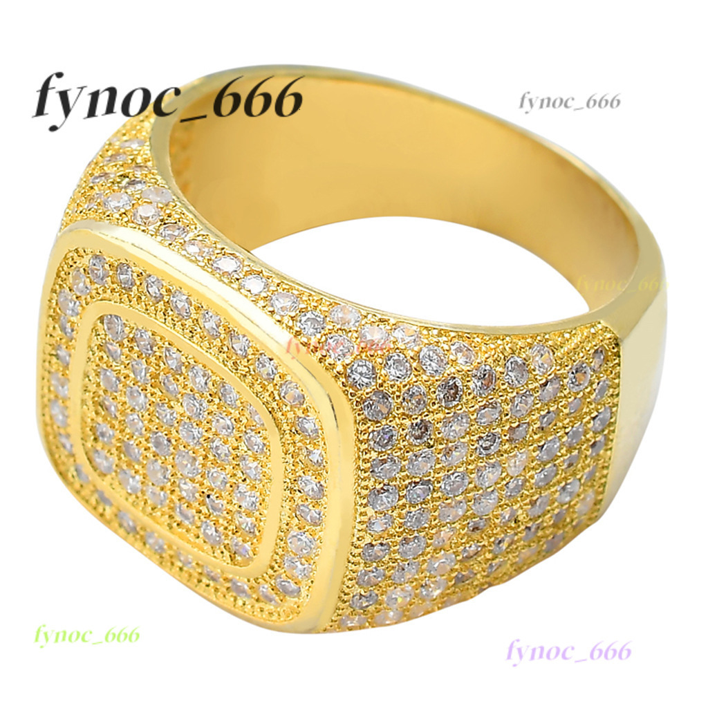 Wholesale Hip Hop Jewelry Bling Morganite Ring Custom Brass Micro Insert Morganite Ring Gold Full Diamond Fashion Luxury Ring for Men