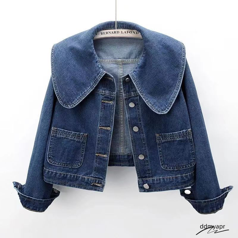 2025 Early Autumn New Women's ddmyday Vintage High-End Doll-Collar Short Denim Jacket Stylish Youthful Top