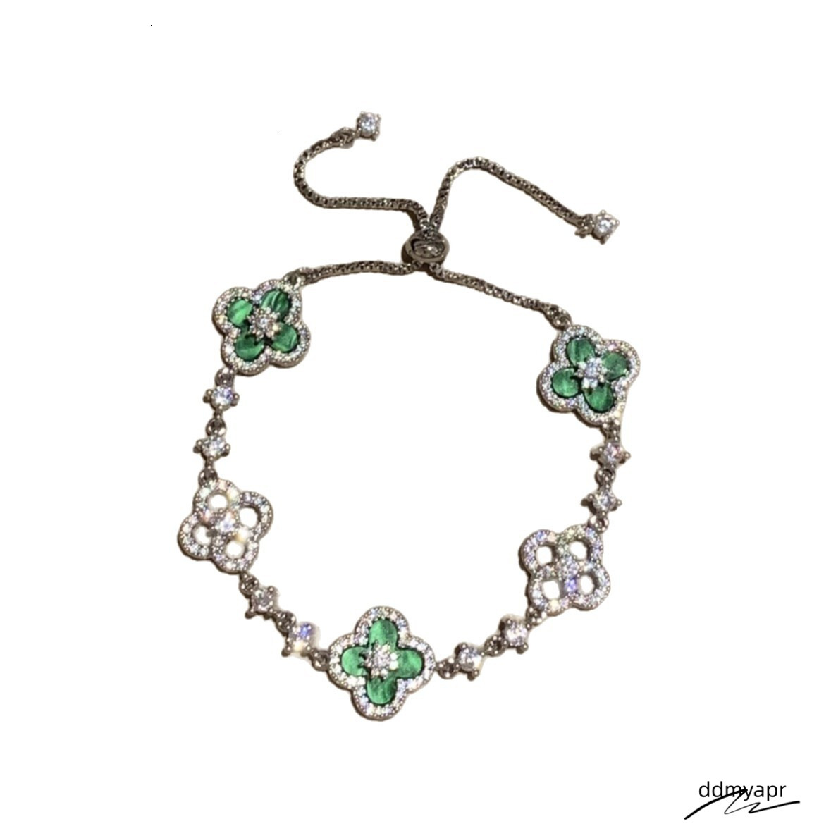 Zircon Rhombus Hollow Flower Light ddmyday High-End Elegant Bracelet Personality Exquisite Fashion Versatile Jewelry For Women