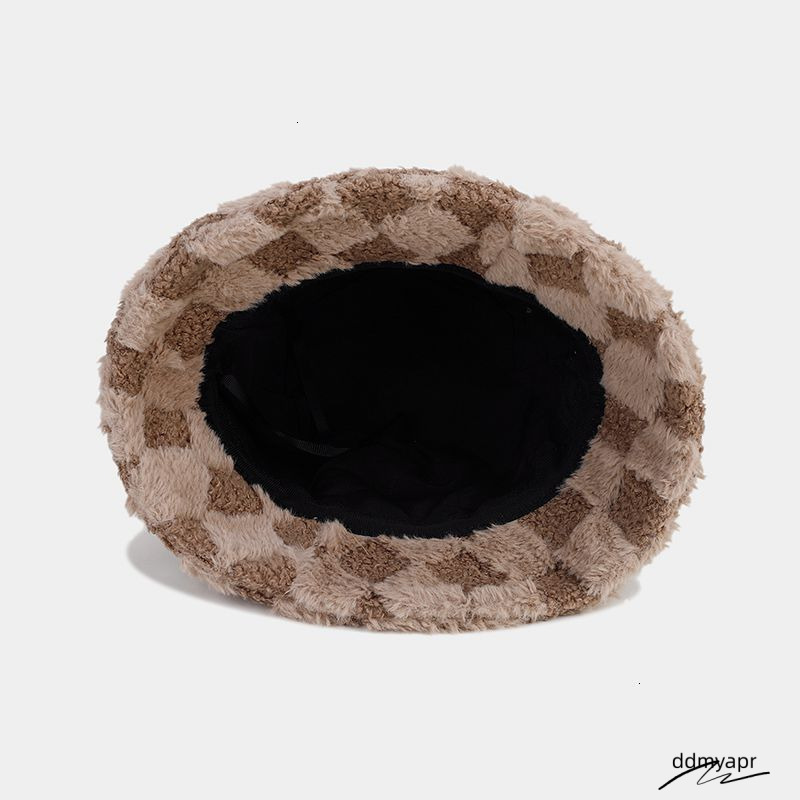 Autumn Winter Solid Color Plaid Fisherman Unisex ddmyday Outdoor Artistic Versatile Bucket Thickened Warm Sun Hat 250710 ddmyday ddmyday