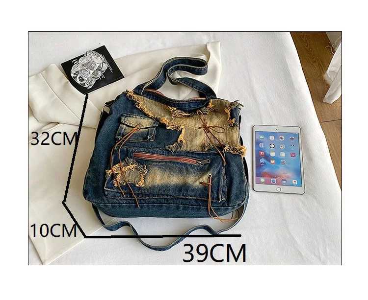Denim Y2k Womens Shoulder Bag Vintage Washed Distressed Fashion female Messenger Bag Large Capacity ladies Handbag Sac totes Z250903