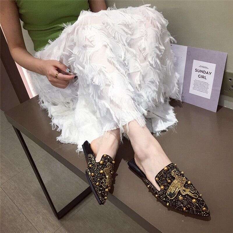 Mesh Hollowed-Out Half-Slippers For Women 2024 New Summer Pointed Flat-Bottomed Outdoor Fairy Low-Heeled Muller Slippers