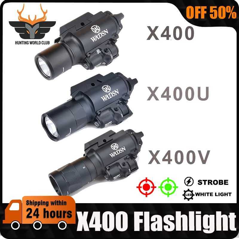 WADSN X400 Red Green Dot Laser Flashlight Tactical X400U PistolLight X400V Strobe Hunting Spotlight White LED Weapon Scout LightXJ250905