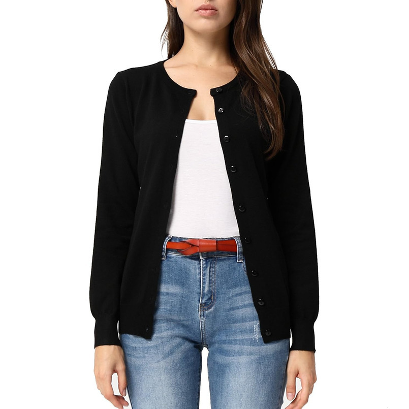 Women's Long Sleeve Button Down Crew Neck Classic Sweater Knit Cardigan