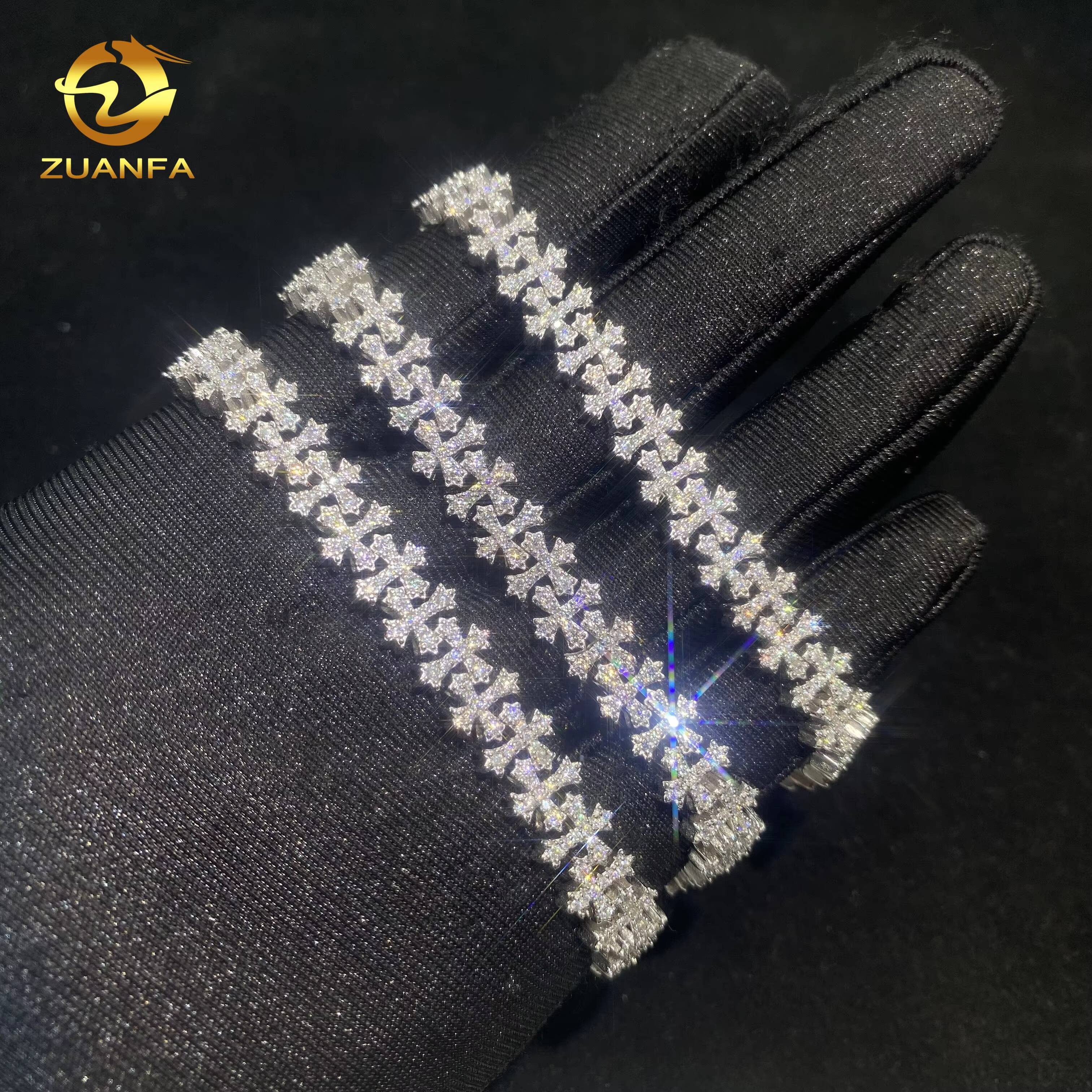 85mm Hip Hop Jewelry Custom VVS Moissanite Bracelet Sliver 925 Cuban Link Chain Diamond Iced Out Cross Necklace Bracelet