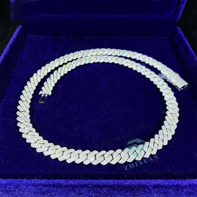 Sterling Sier 10mm Hiphop Men Iced Out Cuban Link Full Dia Moissanite Necklace Chain