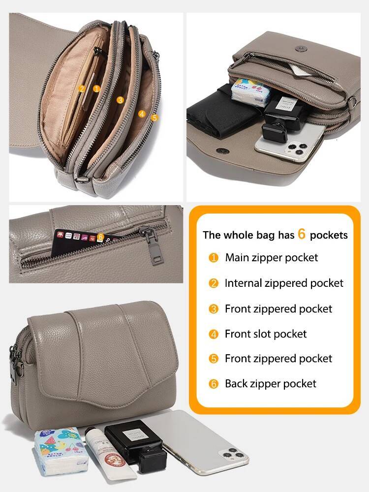 Zency 2025 Genuine Cowhide Leather Crossbody For Women Simple Multi-Compartment Shoulder Handbag 0905