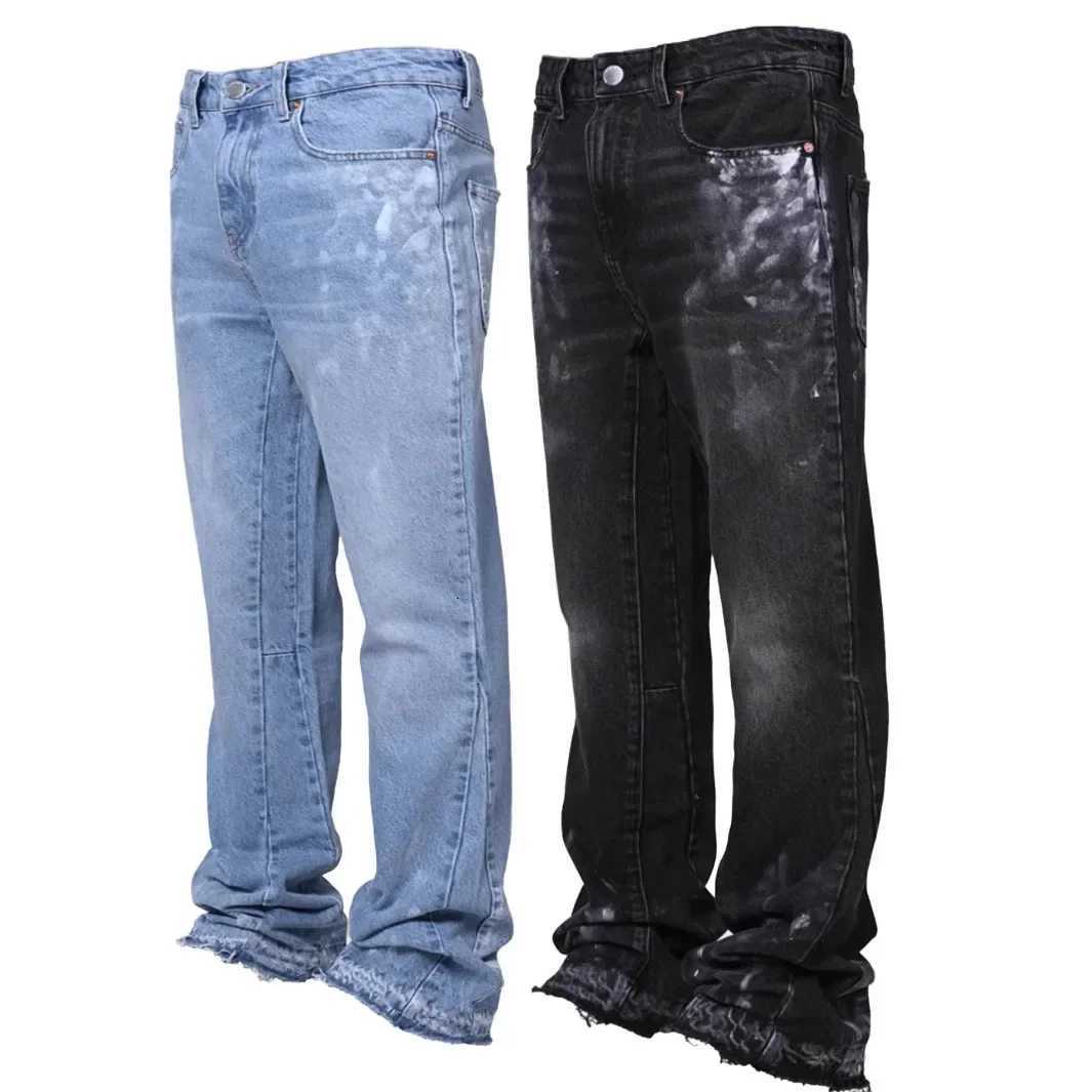 Jeans Men Vintage Straight Pants Mid Waist Stretch Distressed Washed Pockets Button Basics Trousers 2025 Streetwear Denims W250905