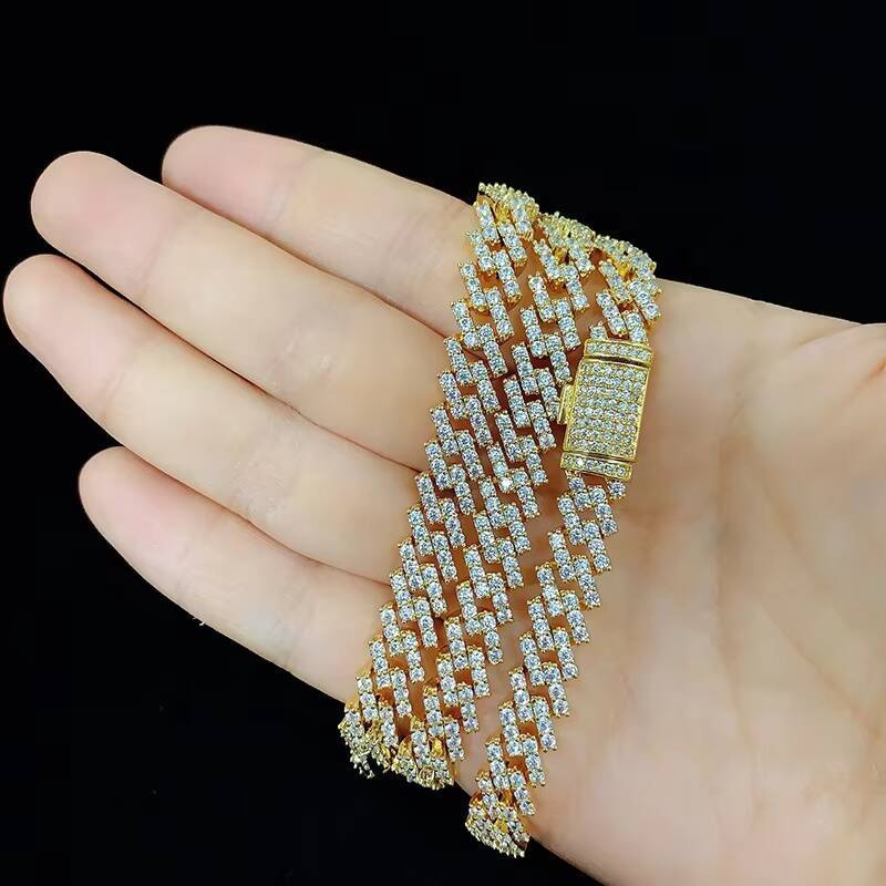 Iced Out Micro Pave Lab Diamonds Hip Hop Cuban Link Chain Necklace Moissanite Jewelry