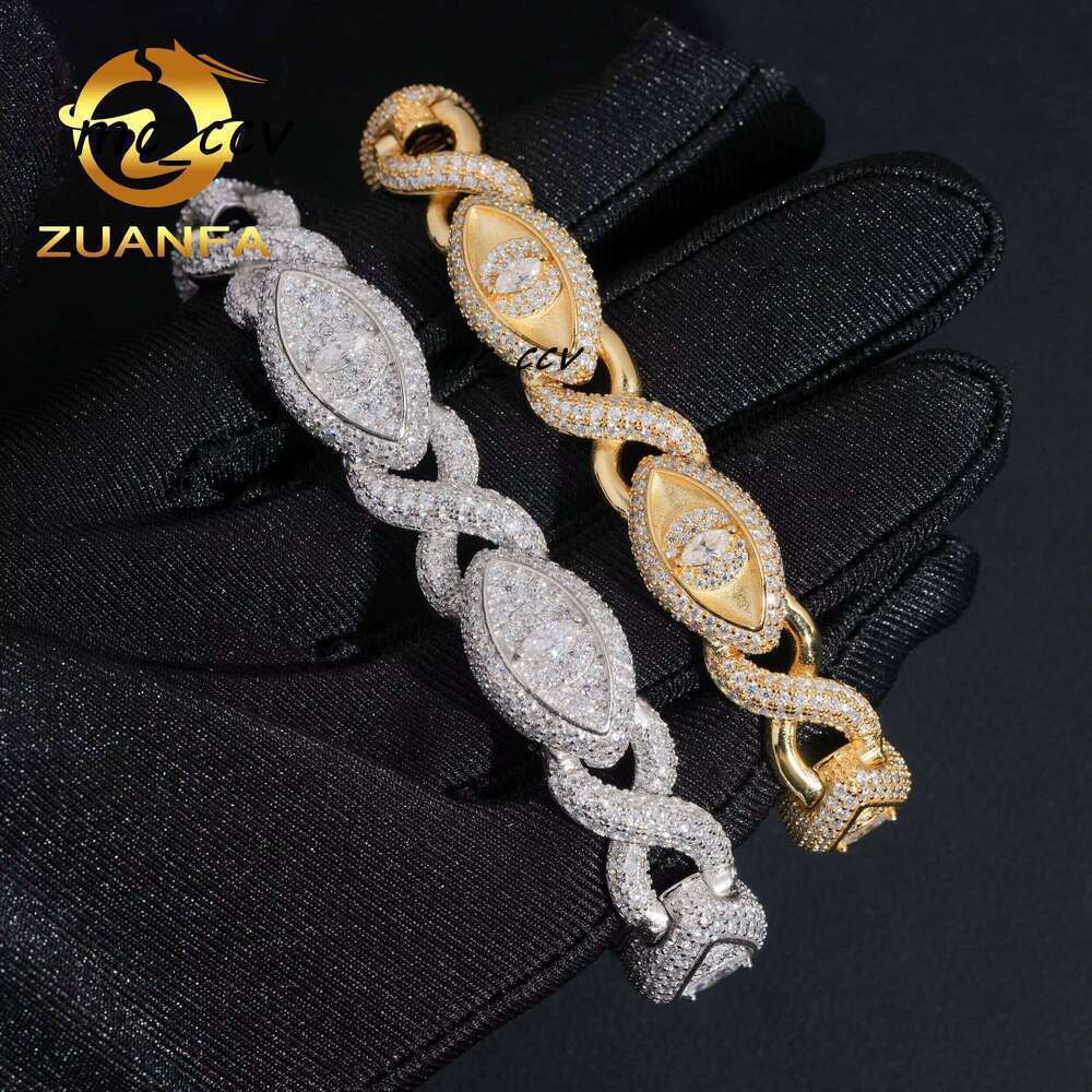 Pass Tester HipHop Style Sier Silica Ice Out Marquise Eye Cuban Chain Infinite Bracelet