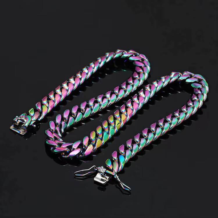 GZYS JEWELRY Wholesale High Quality Custom Colored Multi Gold Plated Stainless Steel Cuban Link Chain Necklace Set