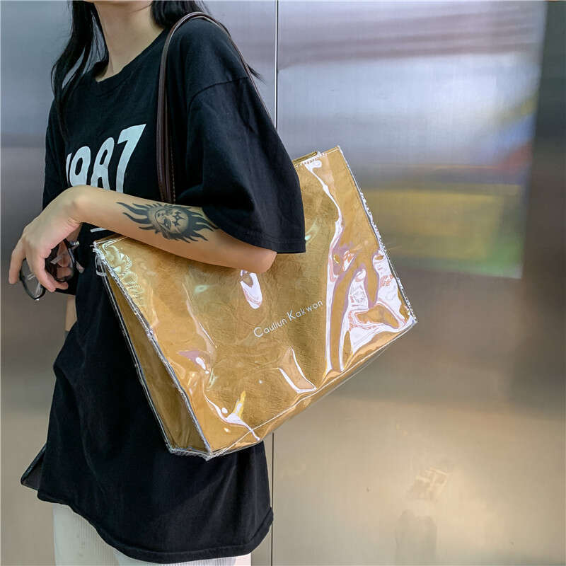 DuPont Kraft Paper Handbag Women PVC Capacity Shopping Transparent Jelly Single Shoulder Tote Large Bag