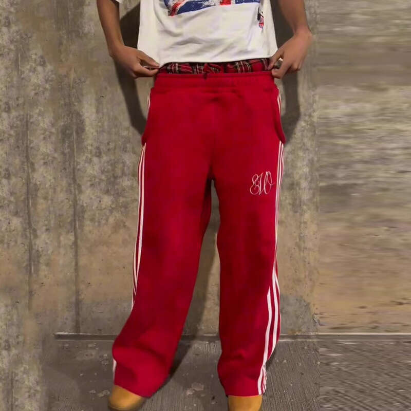 2025 Summer New Striped Color-Block Stretch Sports Embroidered Double-Headed Straight Casual Pants