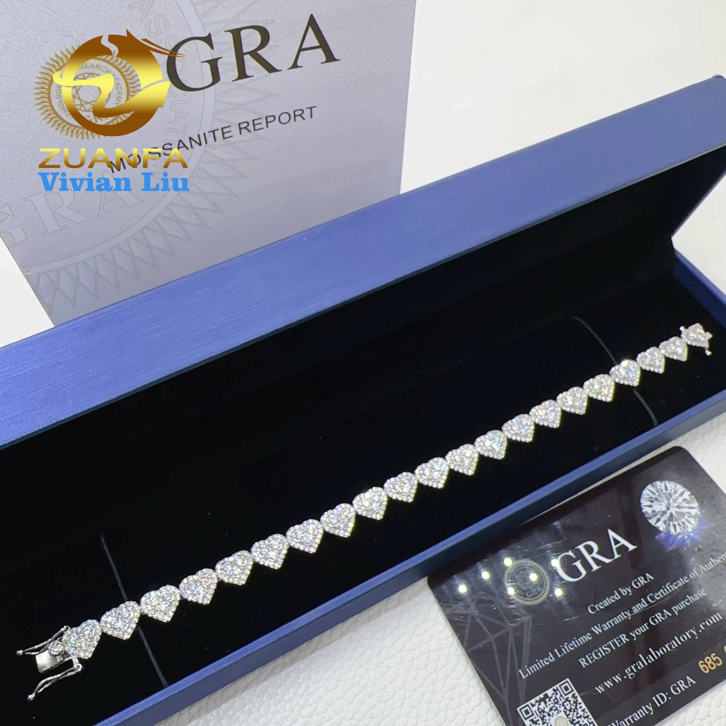 Wholesale Price Silver 925 d Color Vvs Moissanite Hip Hop Jewelry Iced Out Diamond Chain Heart Bracelet for Women