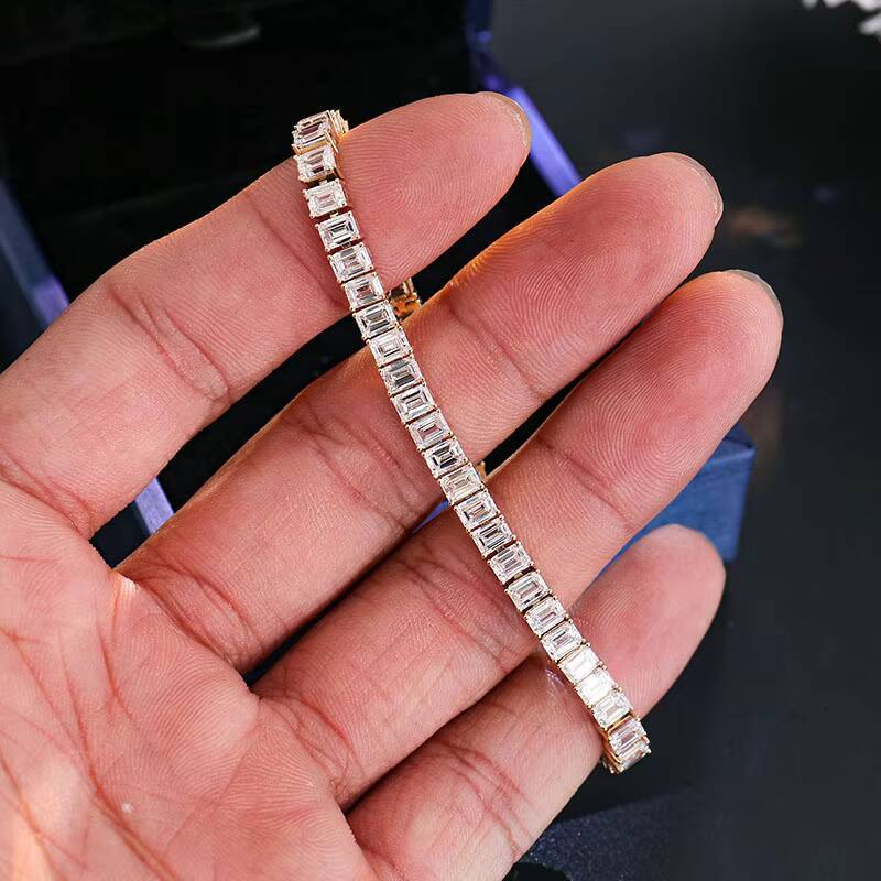Custom VS D Colour Synthetic Diamond Tennis Bracelet Single Row 10K Yellow Gold Tennis Bracelet Unisex
