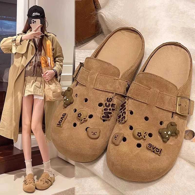 New Women Suede Clogs Slippers Soft Insole Sandals with Arch Support Shoes Outdoor Beach Suede Clogs Slippers Women Sandals W250905