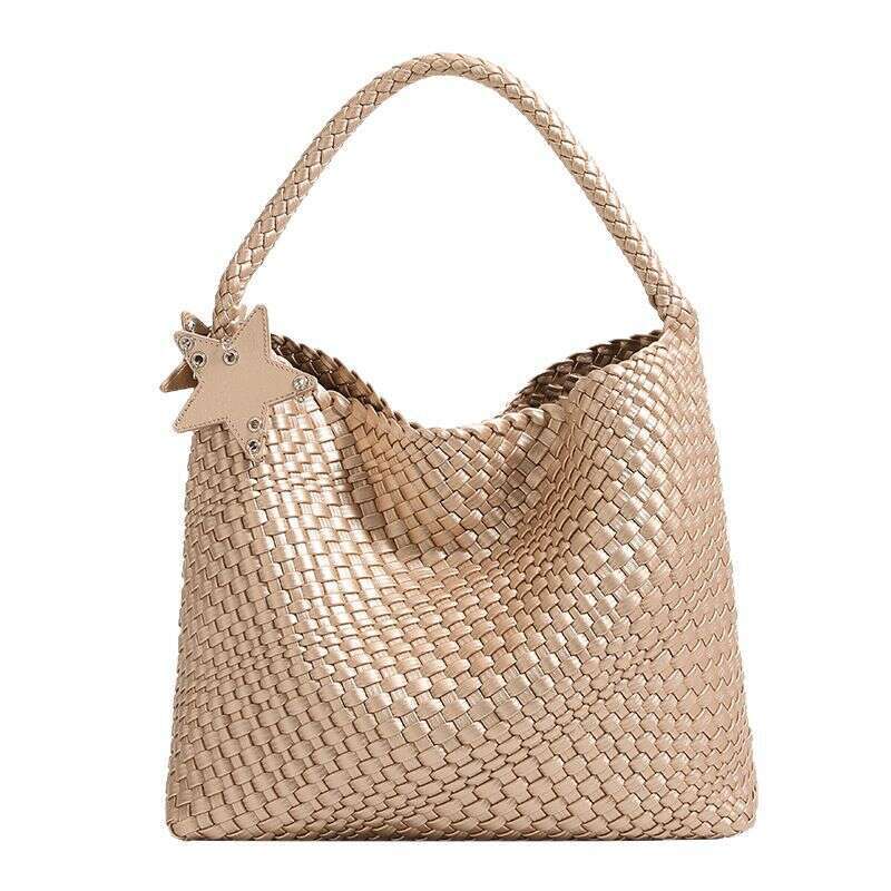DHEssentials 2025 Spring Woven Tote Women's Large Capacity Crossbody Underarm Bag Retro Style Black Silver Champagne Gold