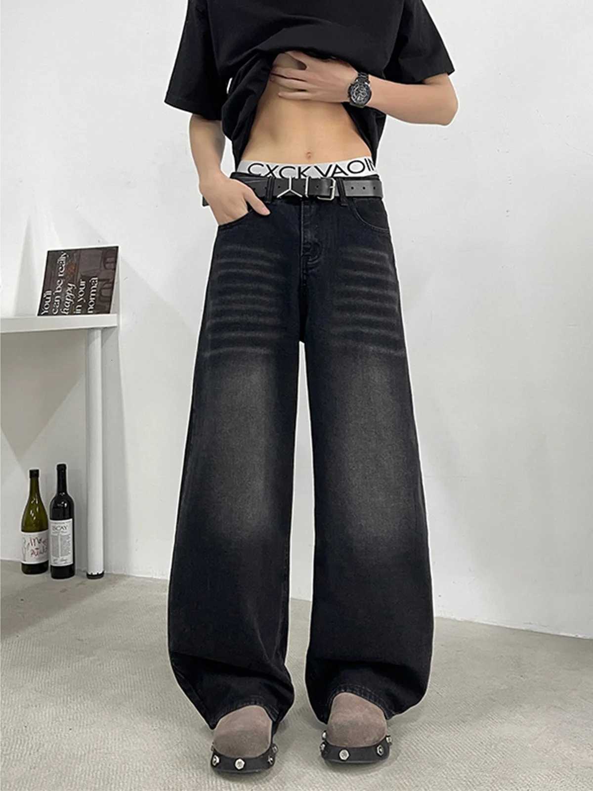 Bla Casual Straight Leg Jeans Men Summer American High Street Letter Embroidery Loose Waed Wide Leg Pants Knife W250905