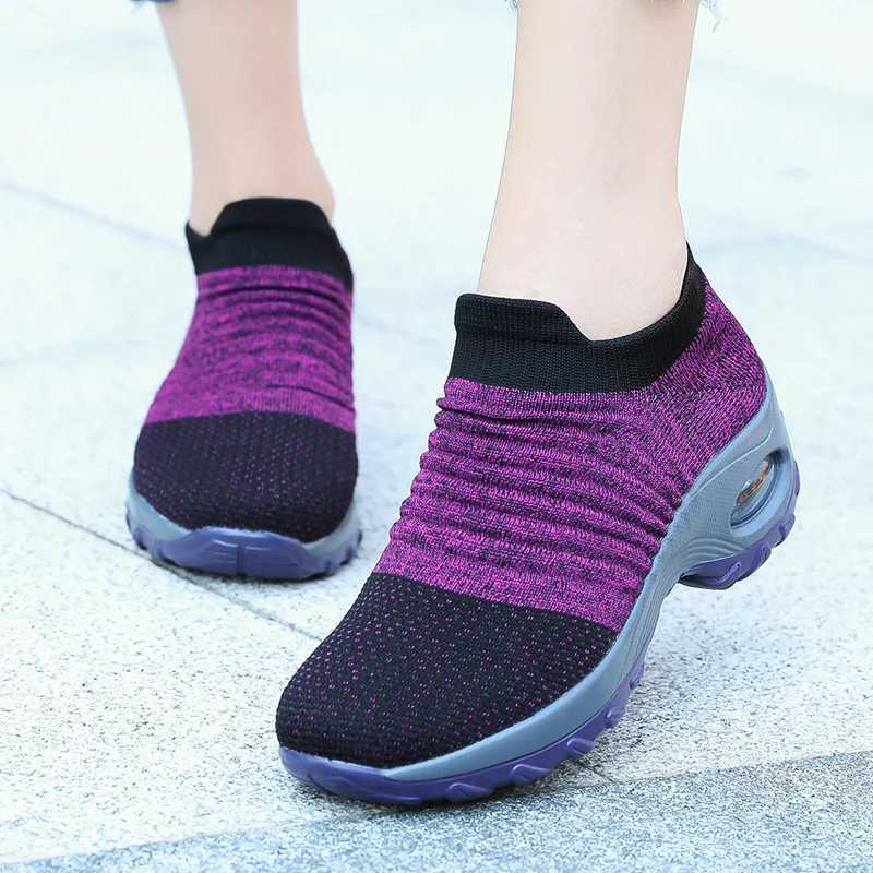 Women Walking Trainers Fashion Fly Weaving Sock Sneakers Breathable Comfort Nursing Shoes Casual Platform Loafers Nonslip Z250905