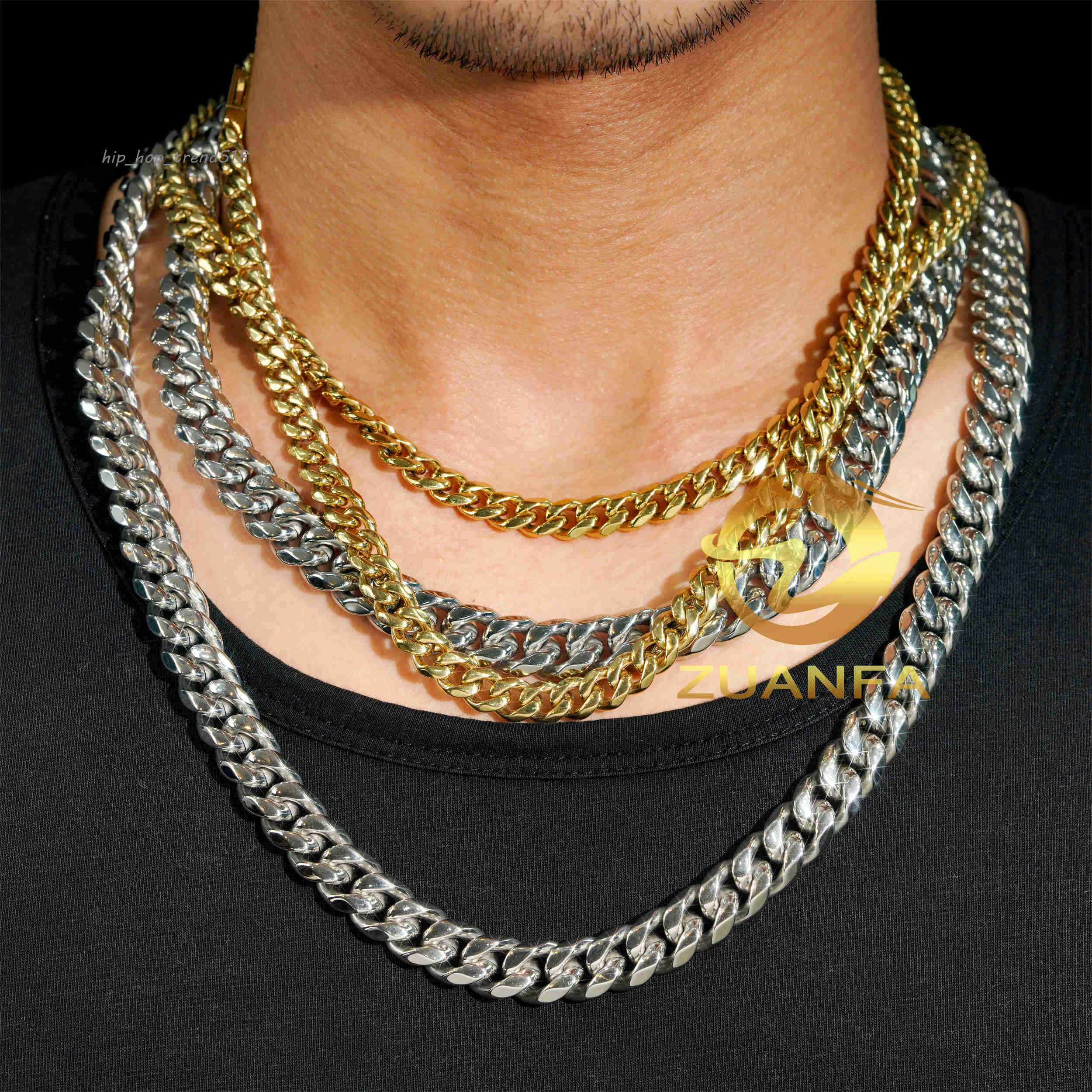 Hot Sale Classic 8mm 10mm 12mm 316L Stainless Steel Cuban Link Chain No Fade 18k Gold Plated Mens Hip Hop Necklace Cuban Chain