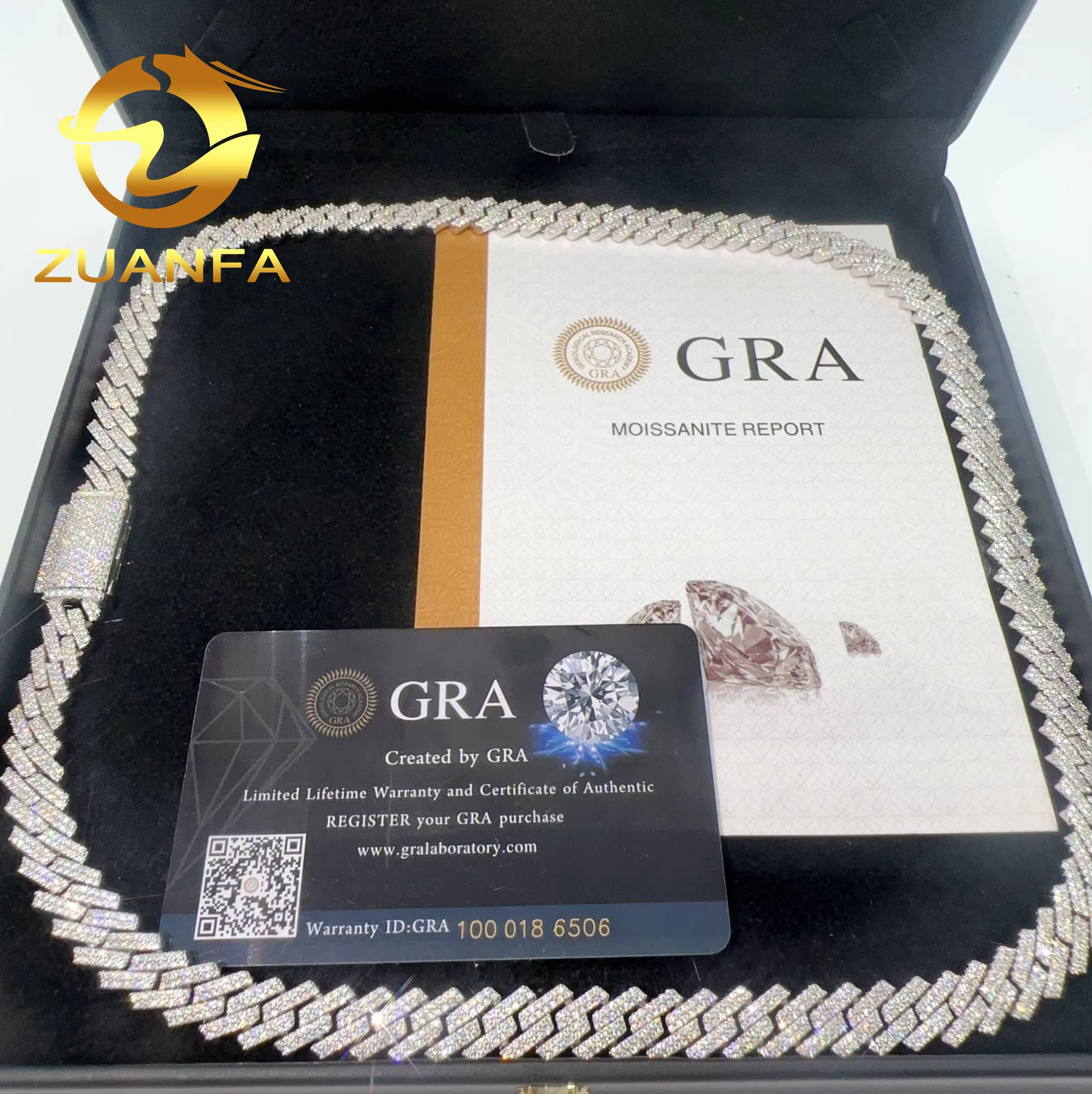 Hot Sale 10mm Iced Out Cuban Link Chain 925 Silver Hip Hop Jewelry Lab Moissanite Cuban Link Chain