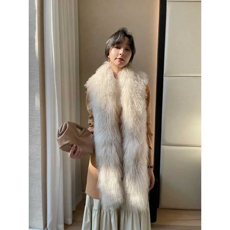 Korean Quality mongolian fur Tibet sheep fur scarf DoubleSided Whole skin Long Fur Scarf Fur Collar Fur Scarf ThickenedXJ250905