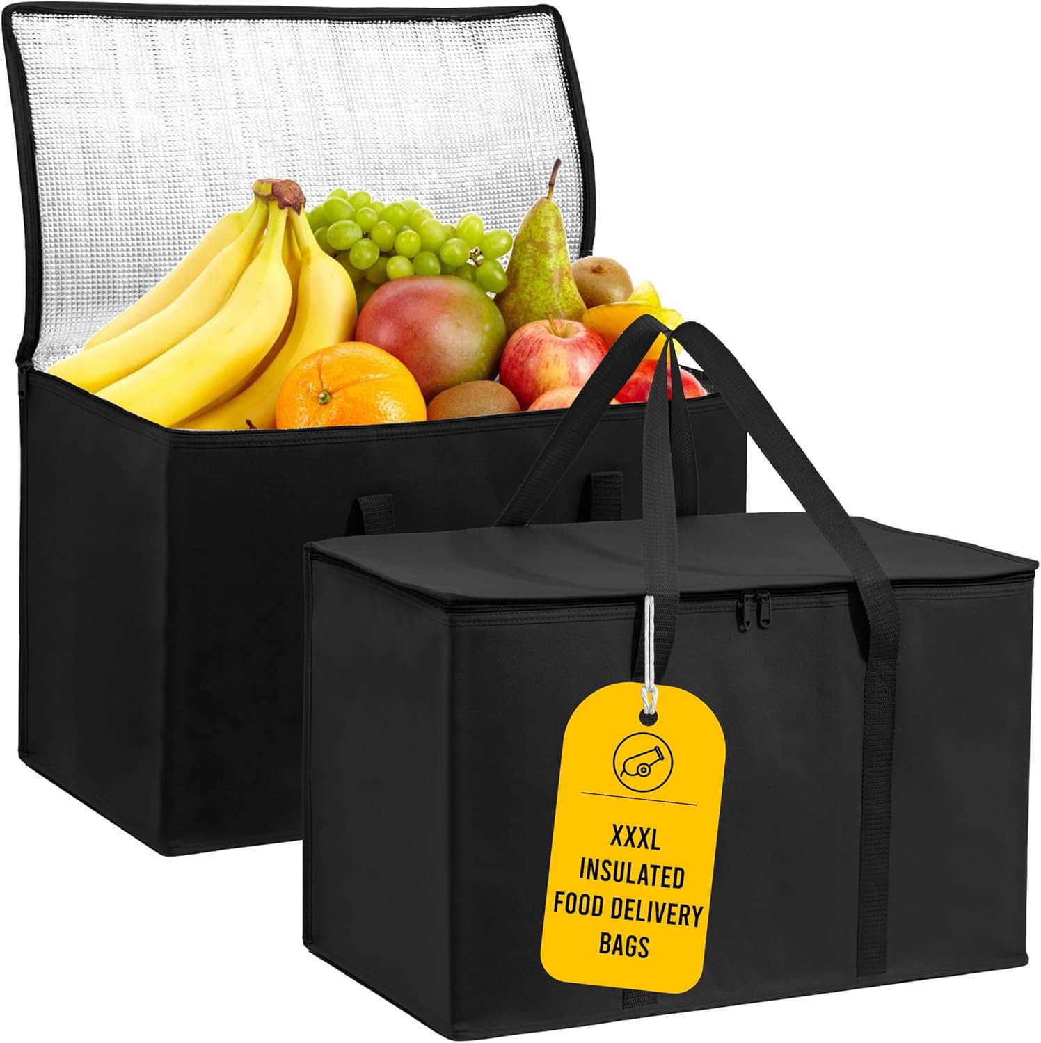 Reusable Grocery Bags Catering and Delivery Bag For Hot and Cold Food Collapsible Thermal Tote For Doordash and Uber Eats 1 Black wRed Trim M250904