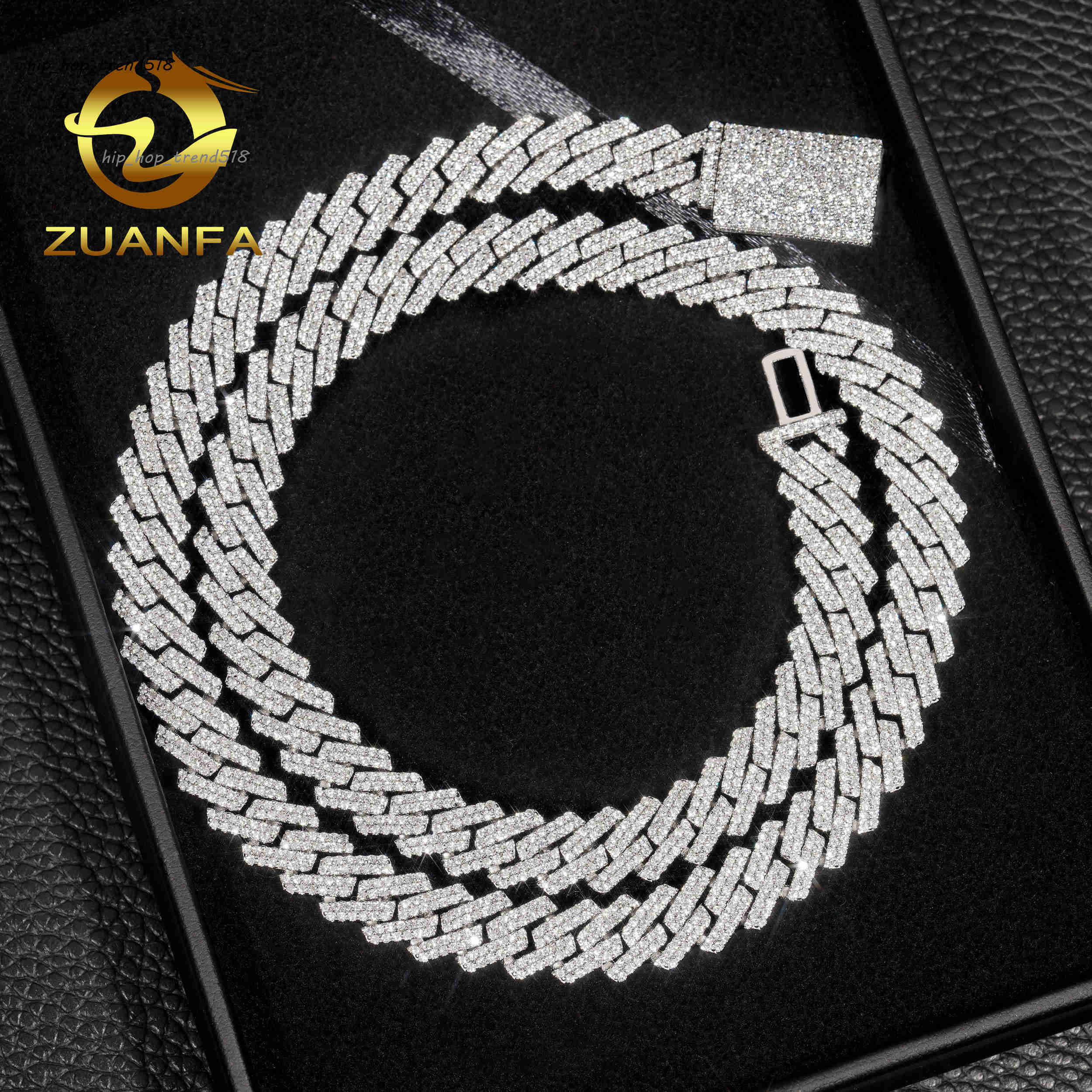 VVS 10mm Hip Hop Fine Jewelry Lab Diamond Men Necklace Sterling Silver Fully Moissanite Luxury Cuban Link Chain