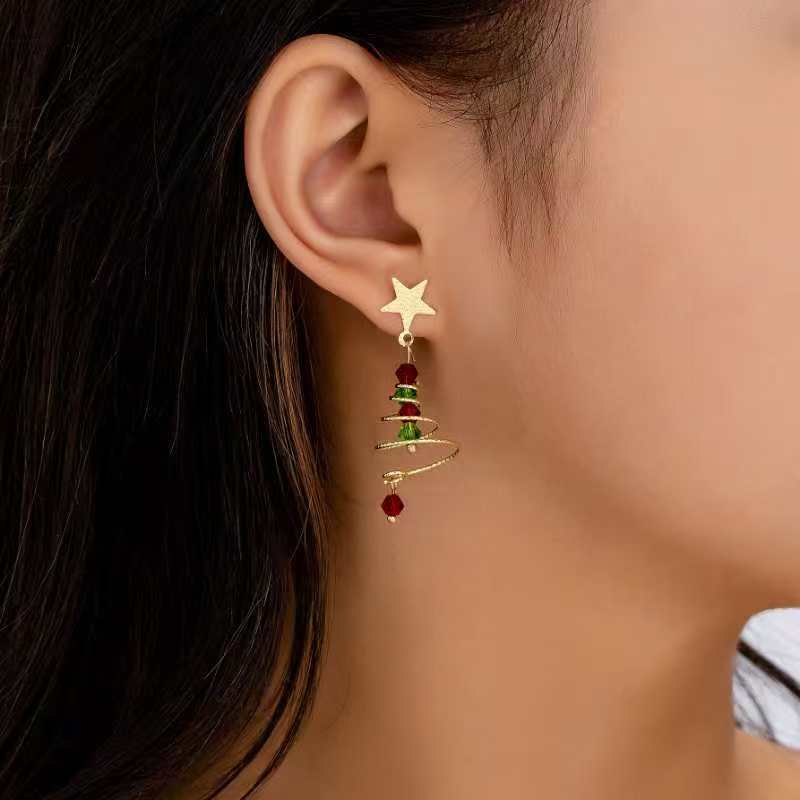 New Trendy Christmas Tree Earrings For Women Santa Claus Snowman Drop Earrings Five pointed star earring bow long earrings Jewelry Girls Christmas Gif