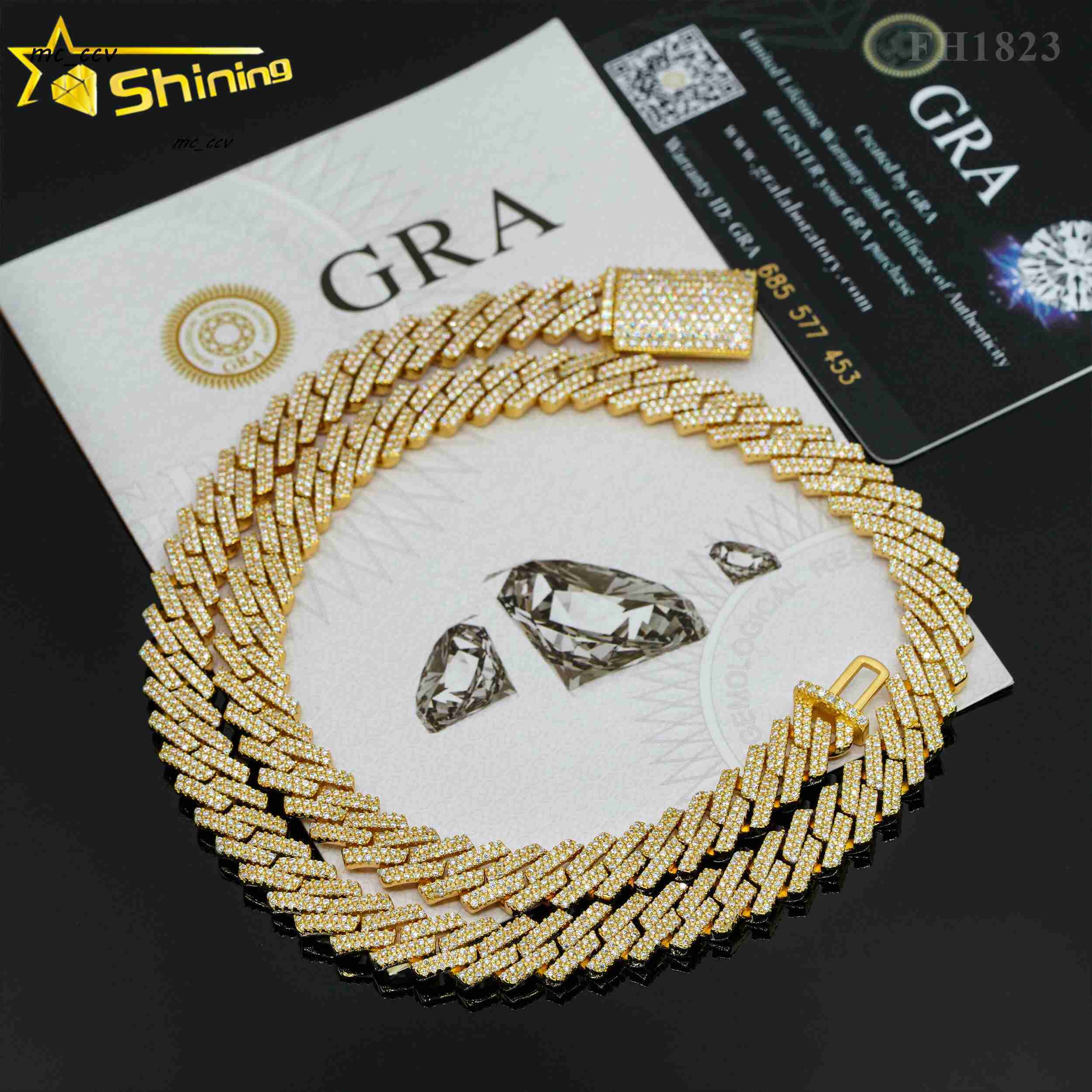 Selling Pass Diamond Tester 925 Solid Silver 10mm Two Rows Iced Out Hip Hop Vvs Moissanite Cuban Link Chain Necklace