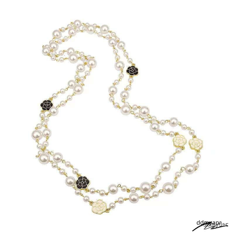 Nk-123 Oil Drip ddmydec Rose Flower Style Pearl Layerable Long Sweater Chain Necklace Jewelry Wholesale ddmydec