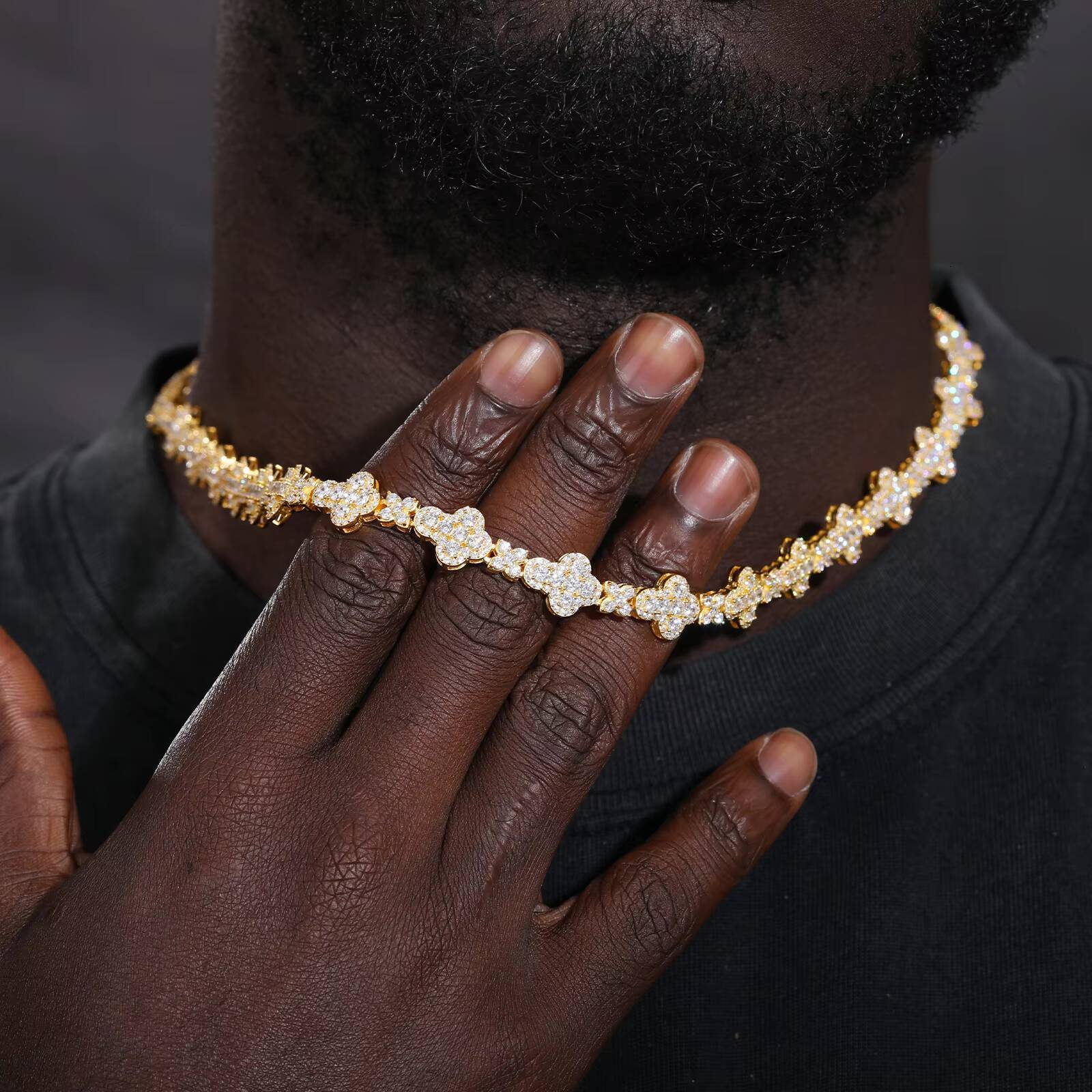 New Cross Collection Pass Diamond Tester 10mm Moissanite Cross Link Chain 925 Sterling Silver Jewelry Four Leaf Clover Necklace