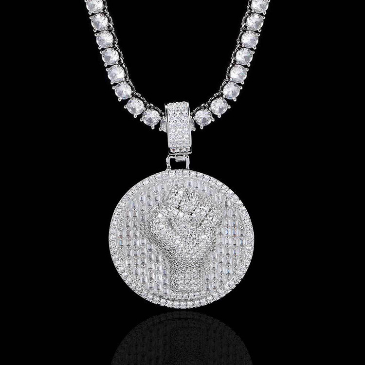 GZYS JEWELRY Wholesale Gold Plated Diamond Mens Fist Coin Necklace Pendant Iced Out Jewelry