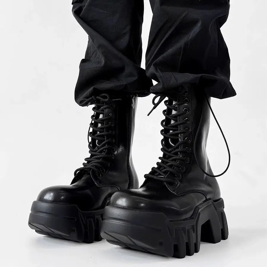 2025 Tooling High Top Mens and Womens Platform Tank Long Tube Big Head Inner Heightening Locomotive Bulldozer Boots 250904