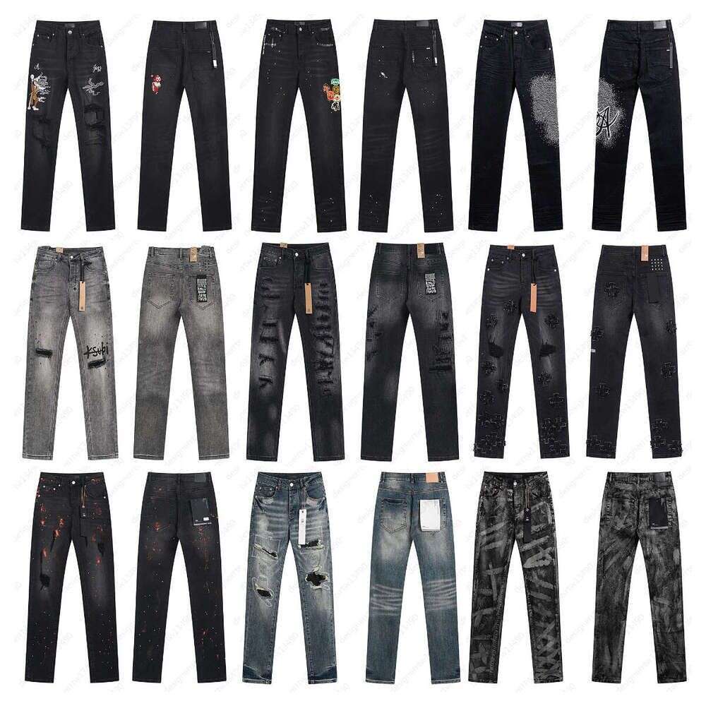 designer pants ripped baggy jeans for mens ksubi purples jeans Splash Ink Printed Leisure Trend denim pants quality streetwear amirijeand kusbi jeans