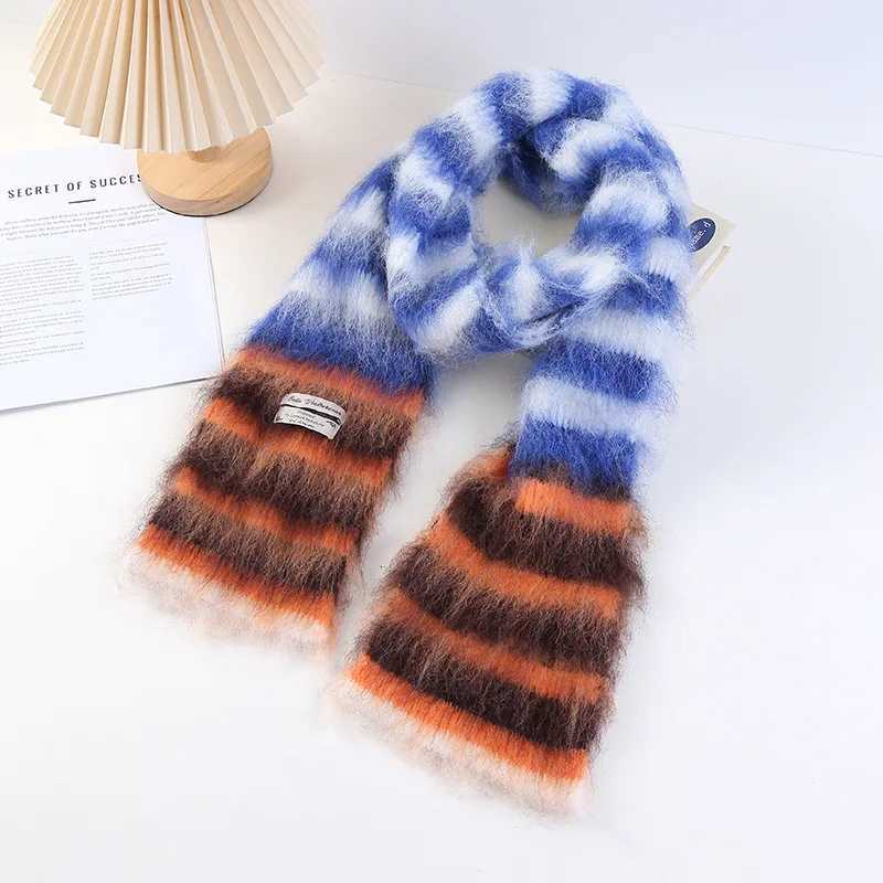 New Dopamine Striped Splicing Warm Women Scarf Autumn Winter Thick Thermal Fashion Tren Females Scarves Soft Warm MufflerXJ250905