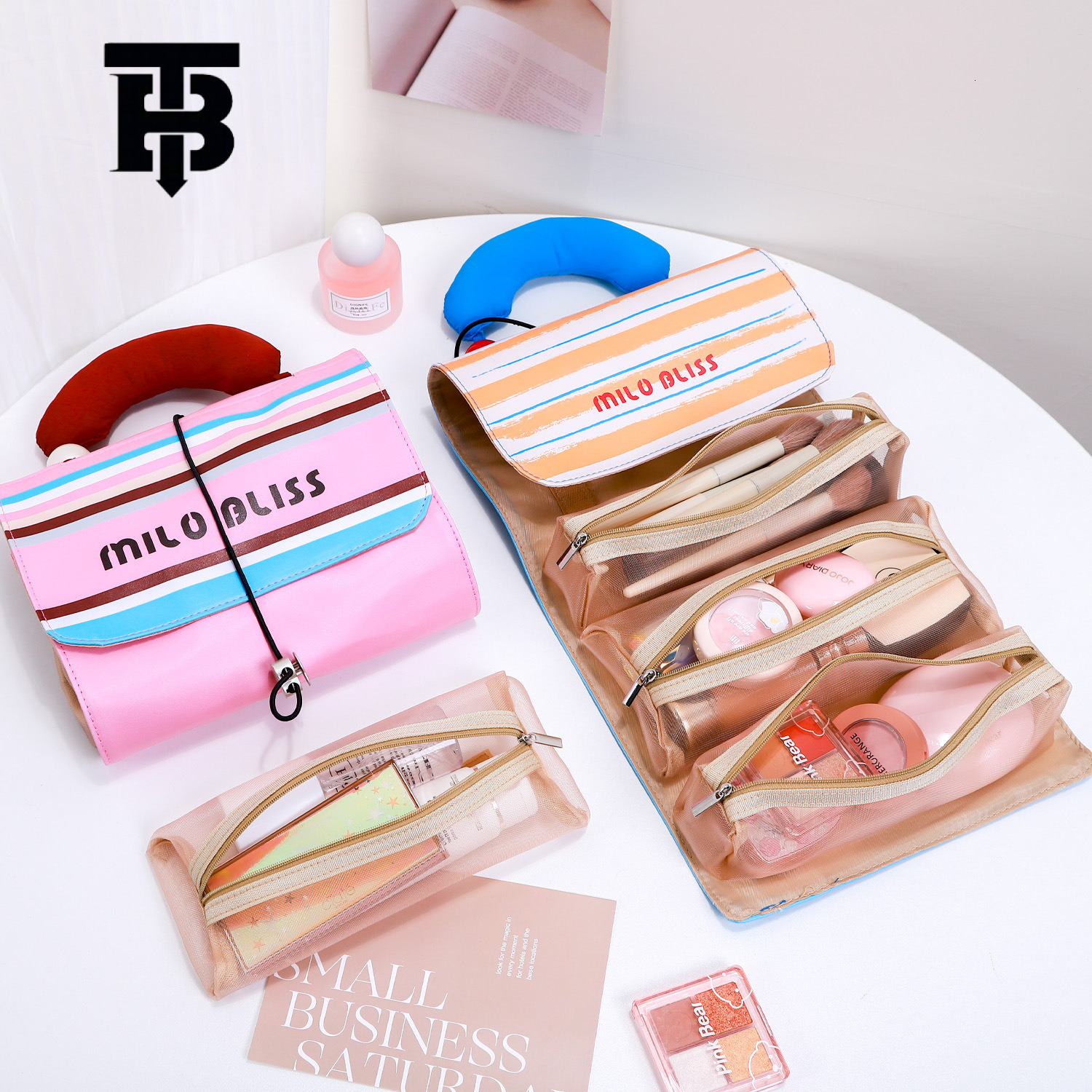 TB BHULAMTE Designer Bag New Luxury Bag Style Handheld Color-block Makeup Bag Large Capacity PU Leather Cosmetic Organizer Portable Travel Storage Toi