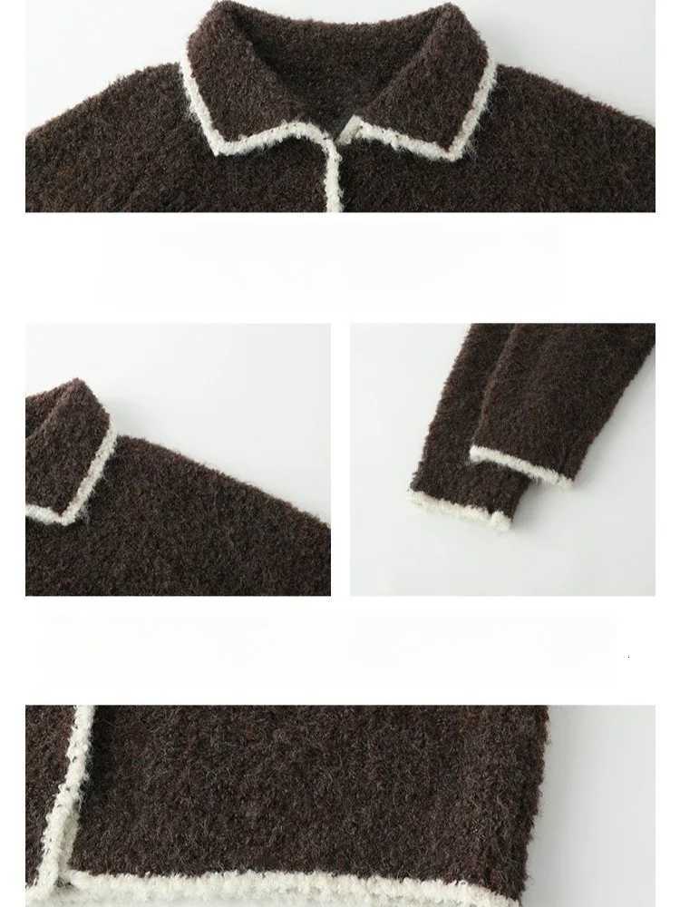 Vintage Long Sleeve Single Breasted Womens Clothes Korean Grey Knitted Cardigan Womens Autumn Winter Lapel Color Block Sweater Z250905