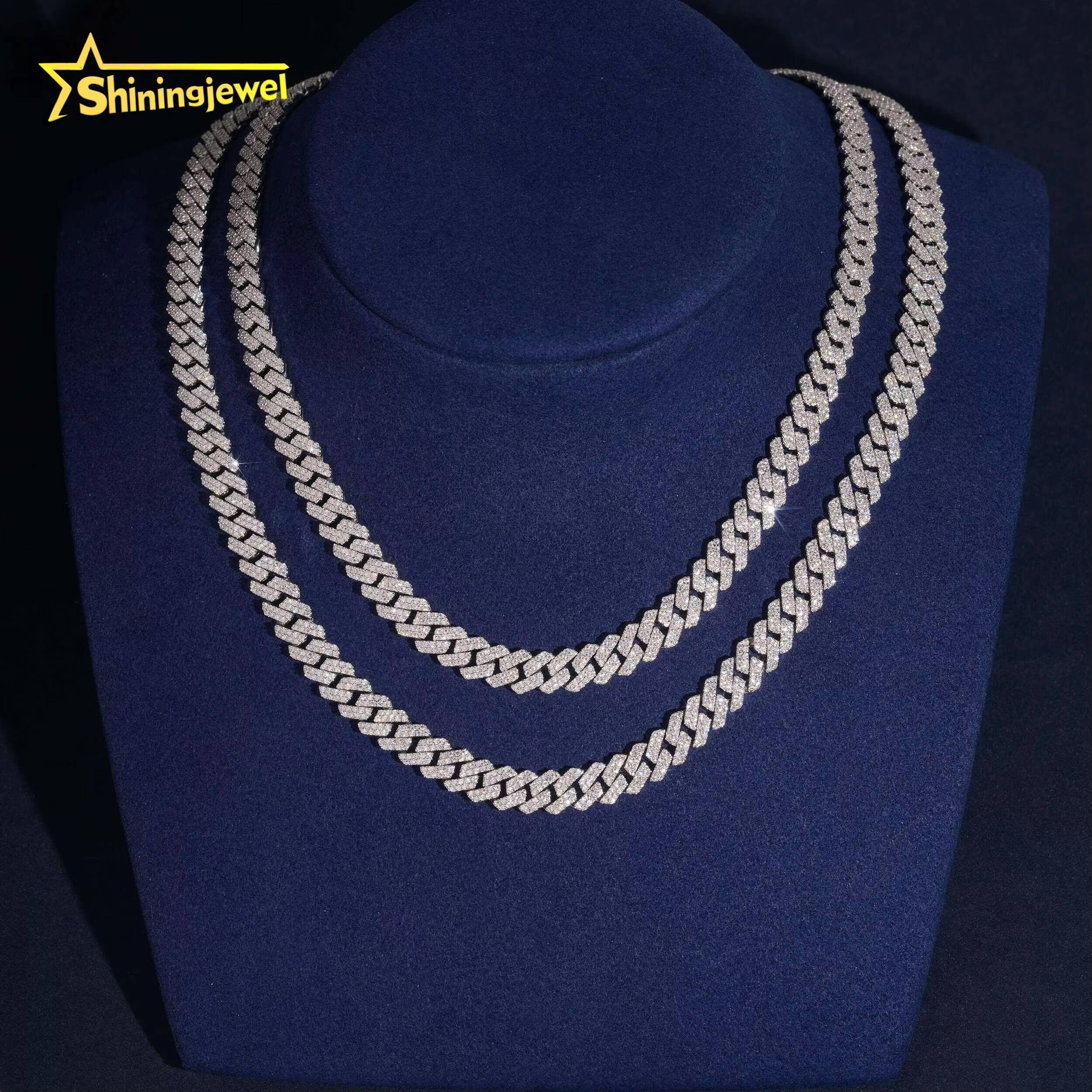USA Local Stock Hip Hop Jewelry 8mm 2 Rows 925 Silver Moissanite Cuban Link Chains Hot Sale Cuban Chain Moissanite GRA Certified