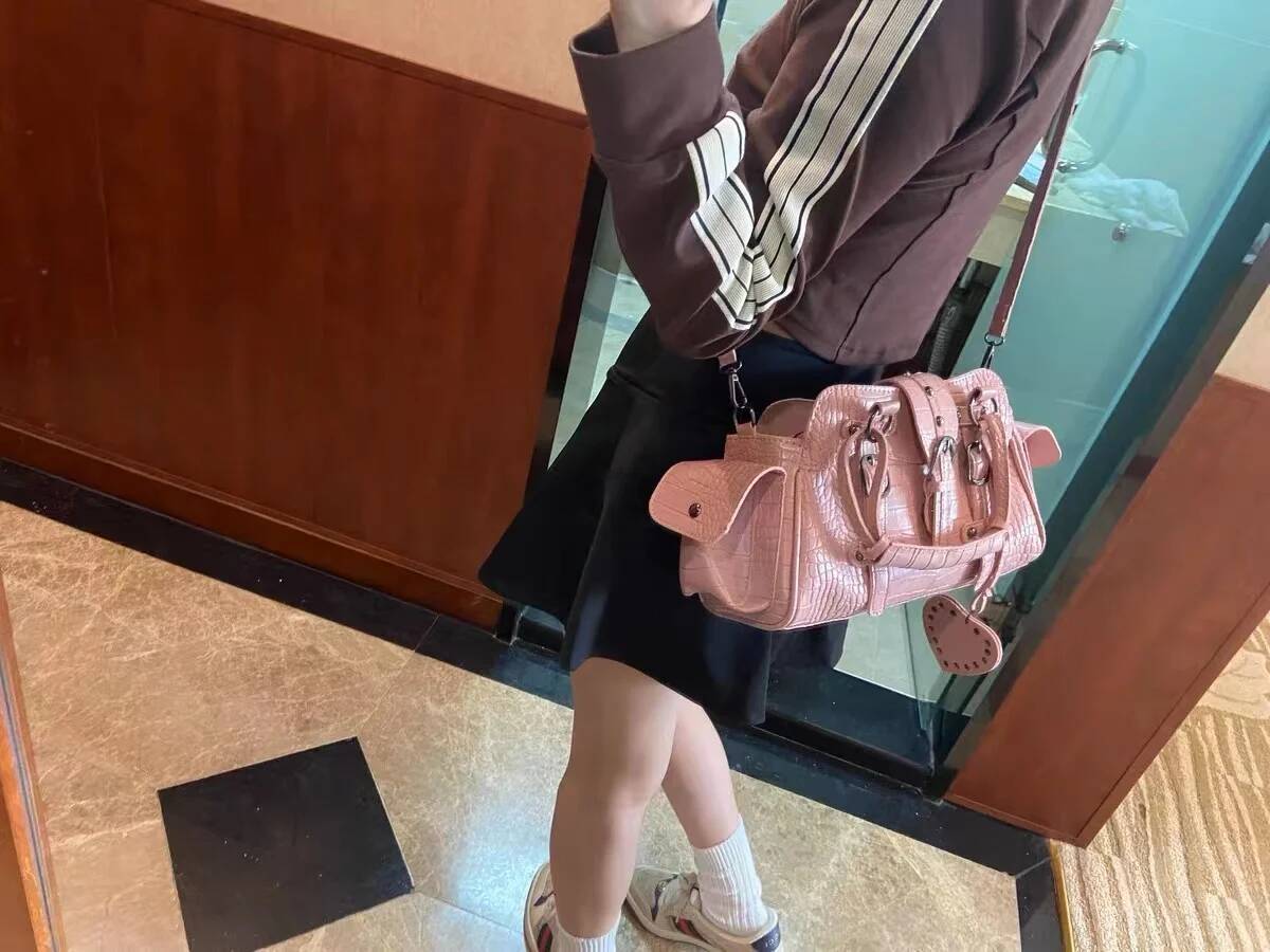 JIAERDI Vintage Pink Messenger Women Y2k Grunge Rivet Handle Crocodile Designer Female Fairycore Aesthetic Bag
