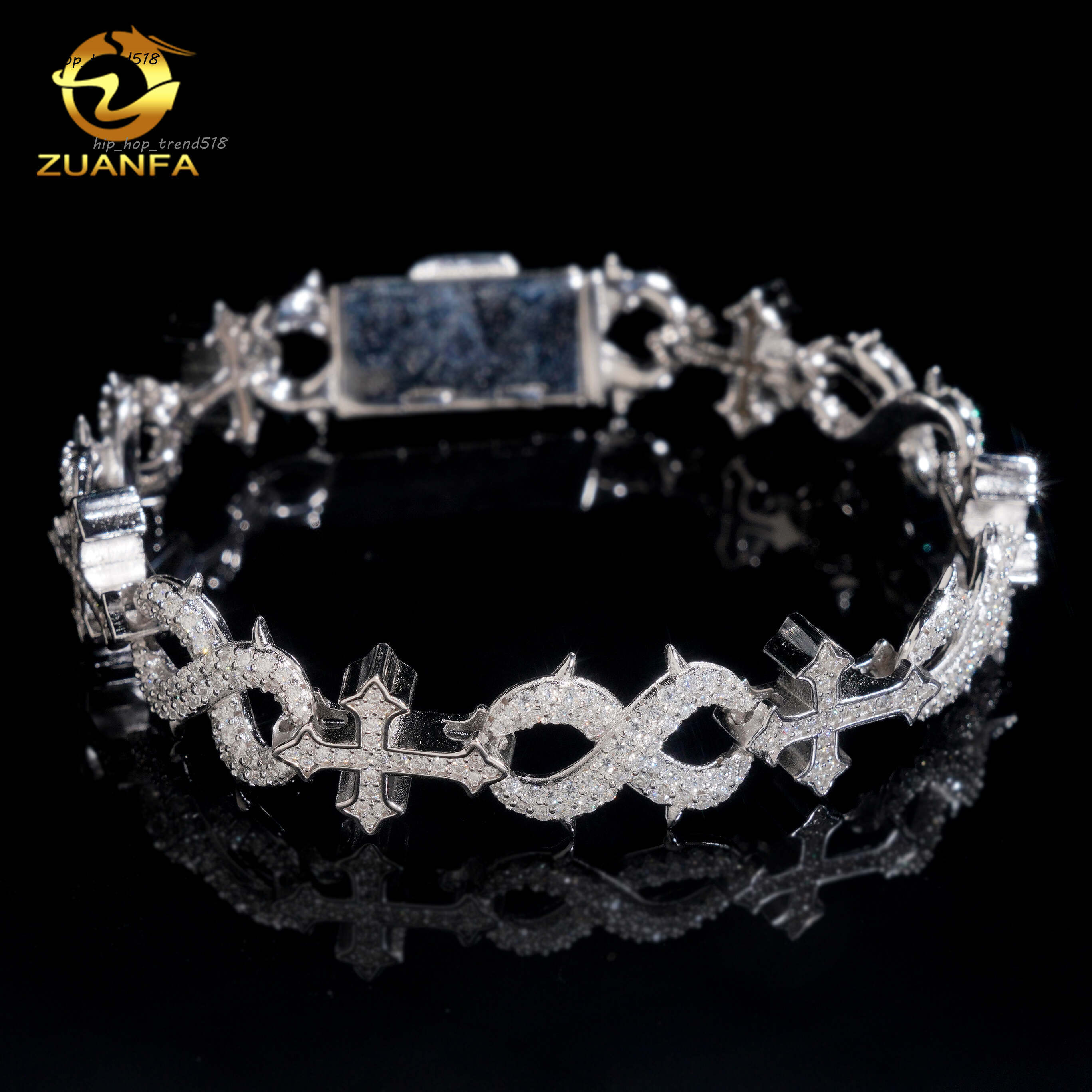 Fashion Men Style Rapper GRA Certificates 925 Silver Iced Out Hip Hop Jewelry VVS1 Moissanite Diamond Cross Cuban Bracelet Men