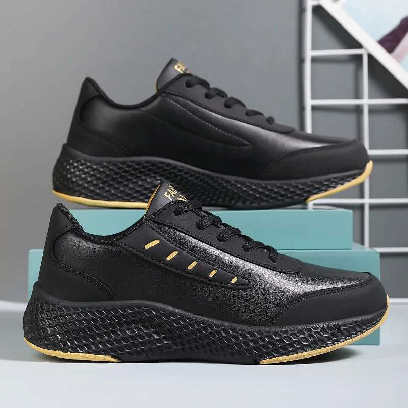 Womens Leather Sneakers Casual Sneakers Lace Up Flats Lightweight Comfortable Black Antislip Running Shoes Outdoor Sports Z250905