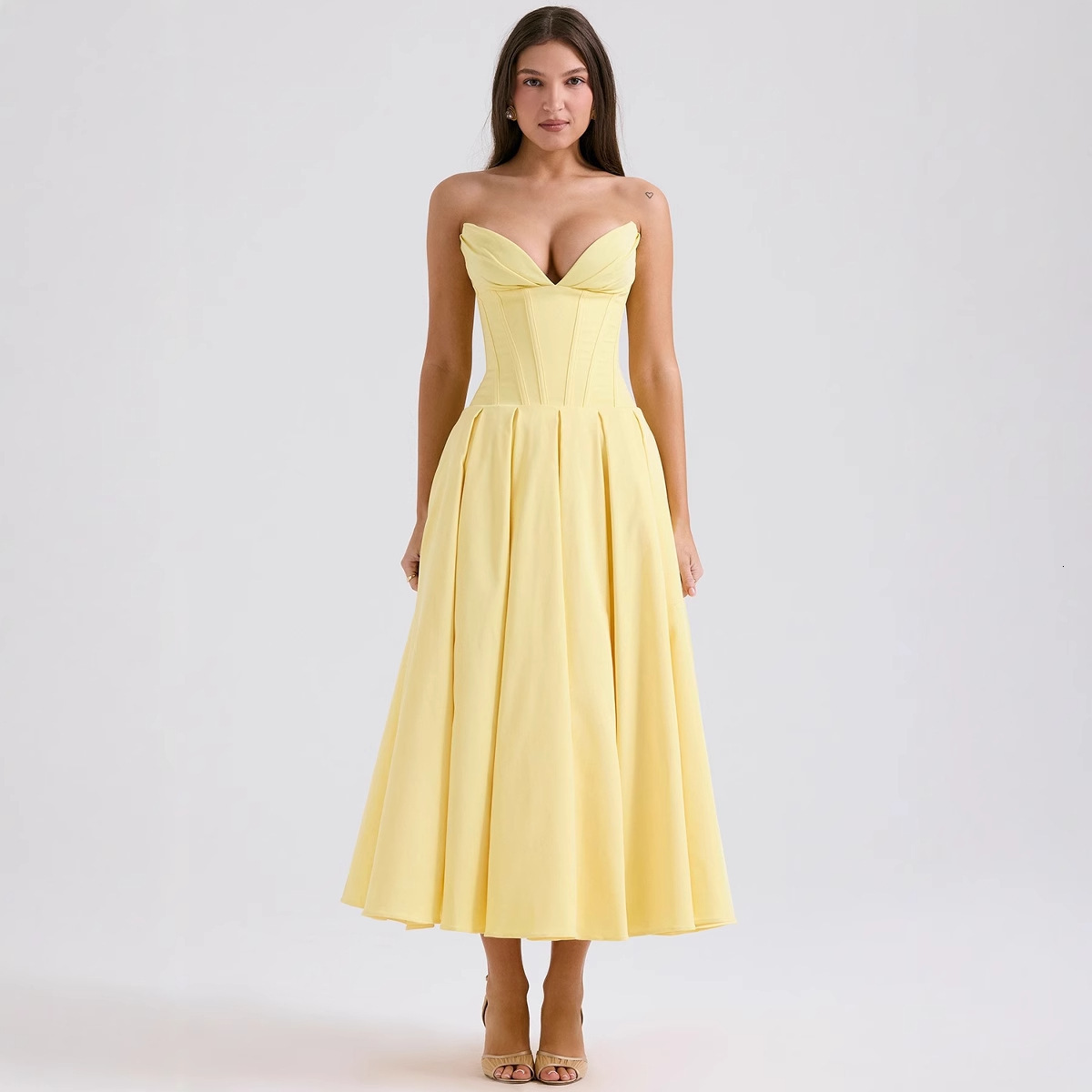 2025 Spring Womens Dress Sexy Hot Girl Sleeveless MidLength Solid Color Strapless Dress for Women