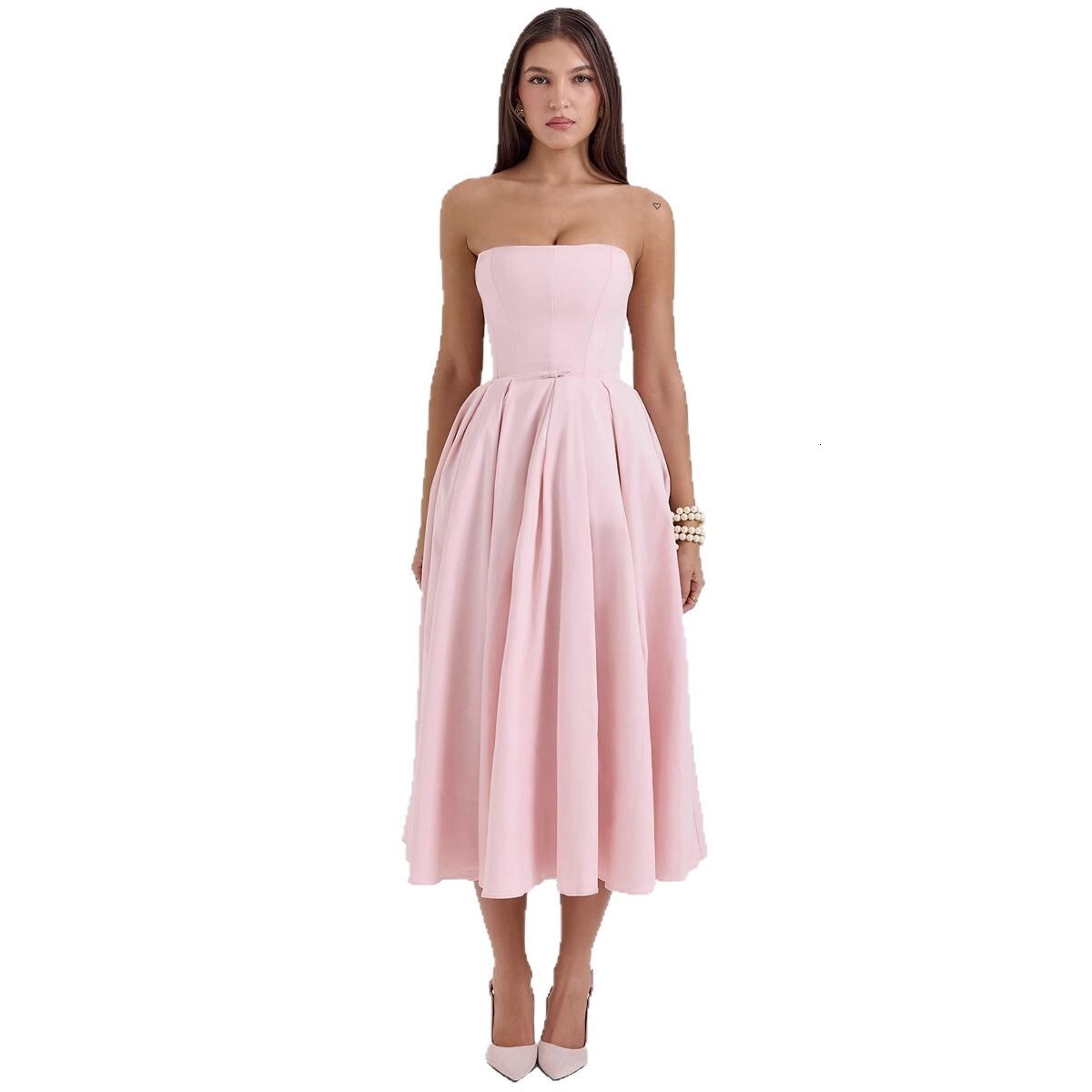 Sexy Womens Summer Outfit HighEnd Fishbone Strapless Dress Pure Desire Style Slim Fit Backless MidLength Dress