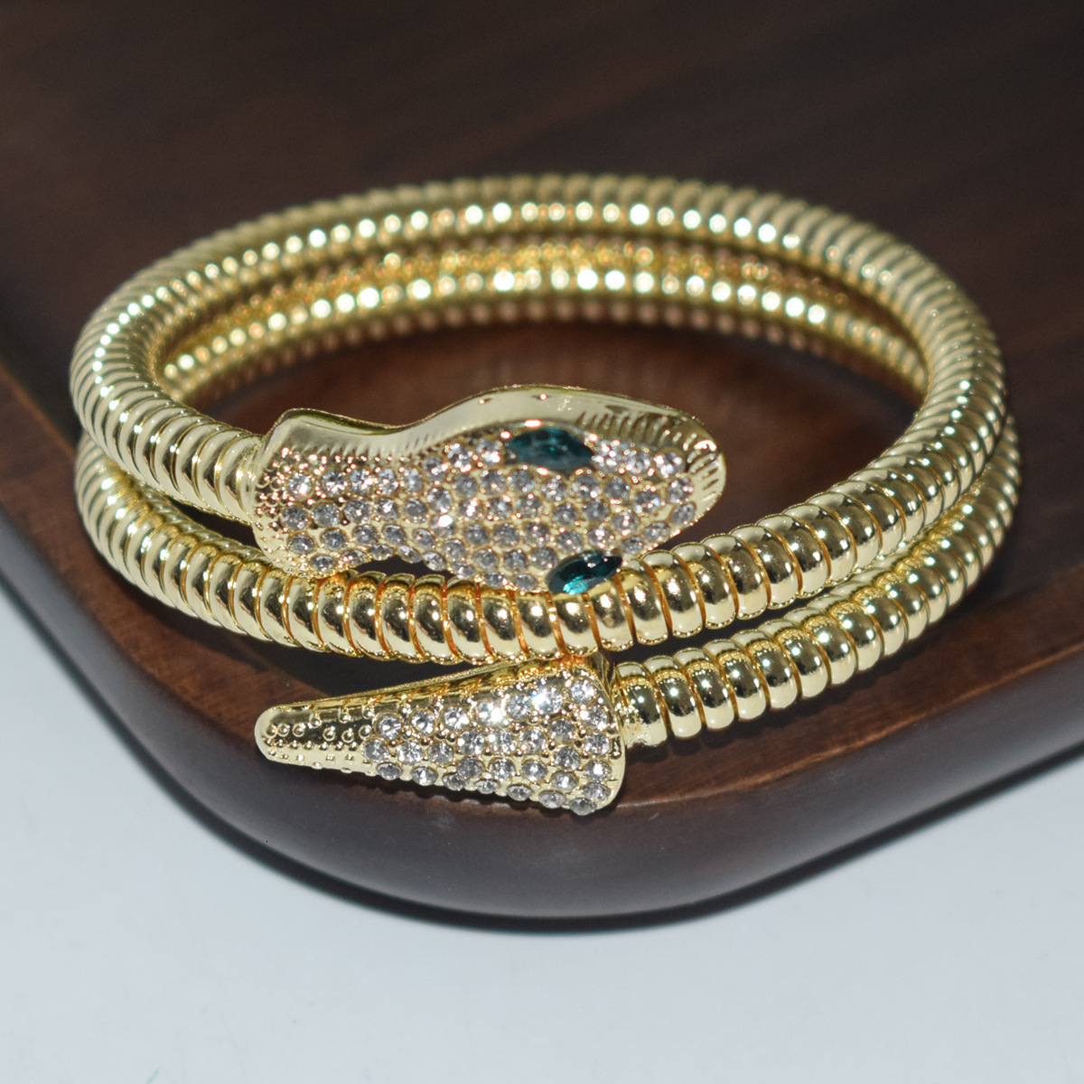 Exaggerated Punk Style Snake-Shaped Open Alloy Bracelet with Rhinestones for Men and Women