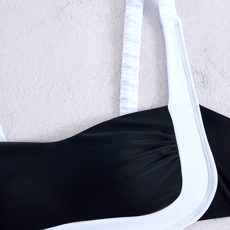 New black and white spliced European and American bikini set with backless white shoulder strap swimsuit for women